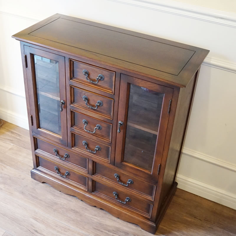 楽天市場】アンティーク家具 リプロダクト ガラス戸 8引出し 整理