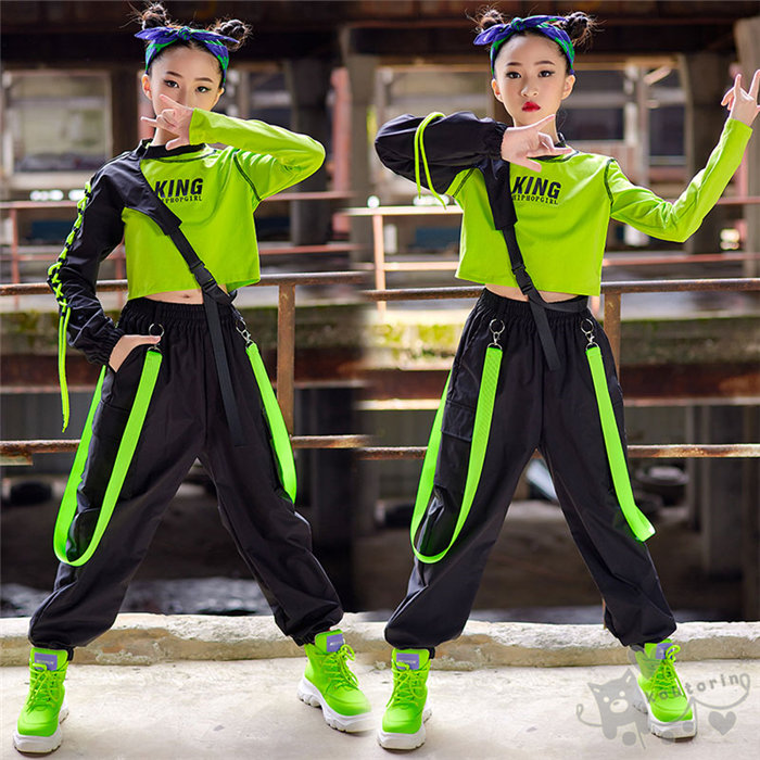 楽天市場】ダンス衣装 ヒップホップ 女の子緑トップス黒 ワン