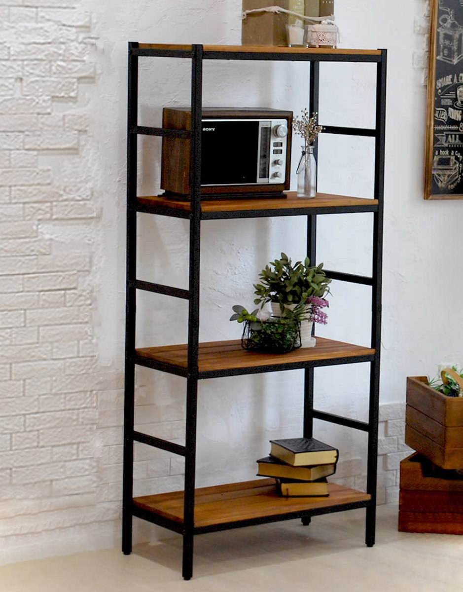 楽天市場】スチールラック 4段 60.5×32.5cm 天然木 BRICK （ ラック