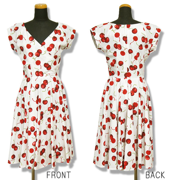 楽天市場】【L】ロカビリー ワンピース（チェリー カシュクール風）白