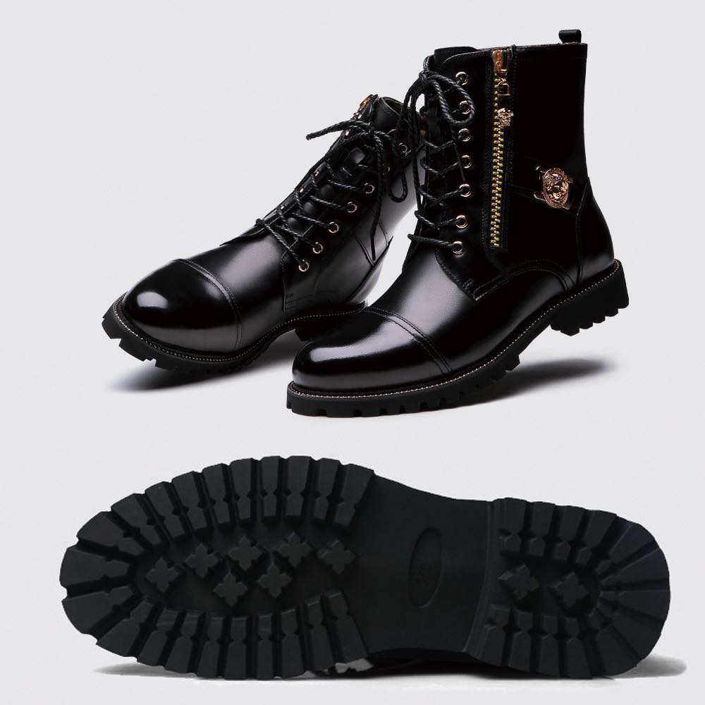 楽天市場】ブーツ メンズ レザーハイカットブーツ 冬 完全 ファスナー