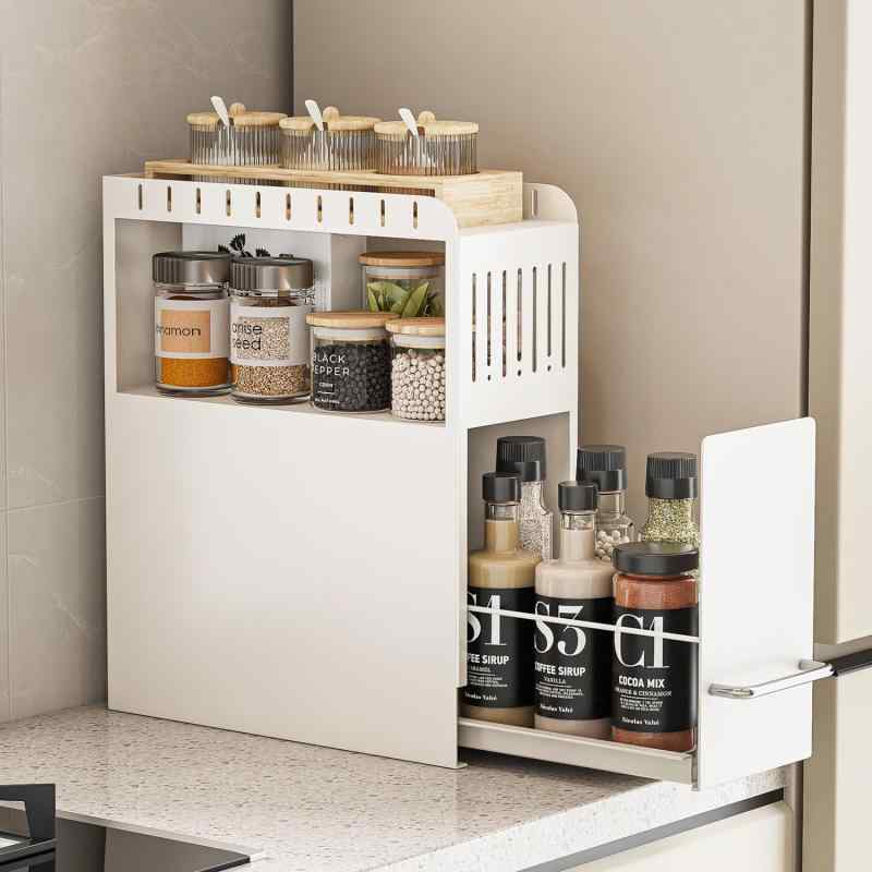 楽天市場】隠せる調味料ラック 2段 引き出し スリム スパイスラック