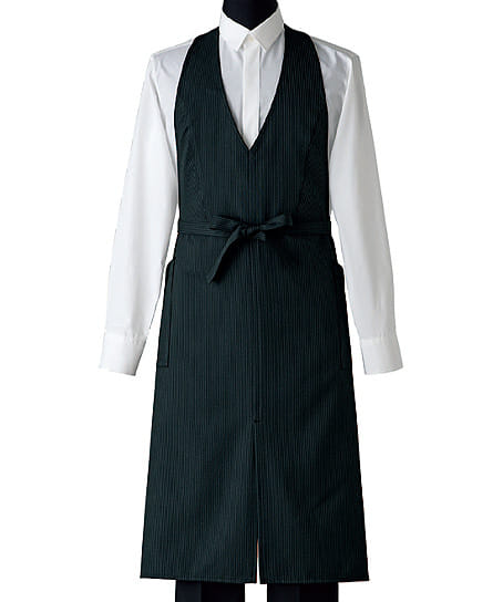 Vネックロング丈エプロン（ストライプ柄・制電） CT2388 | 飲食店制服