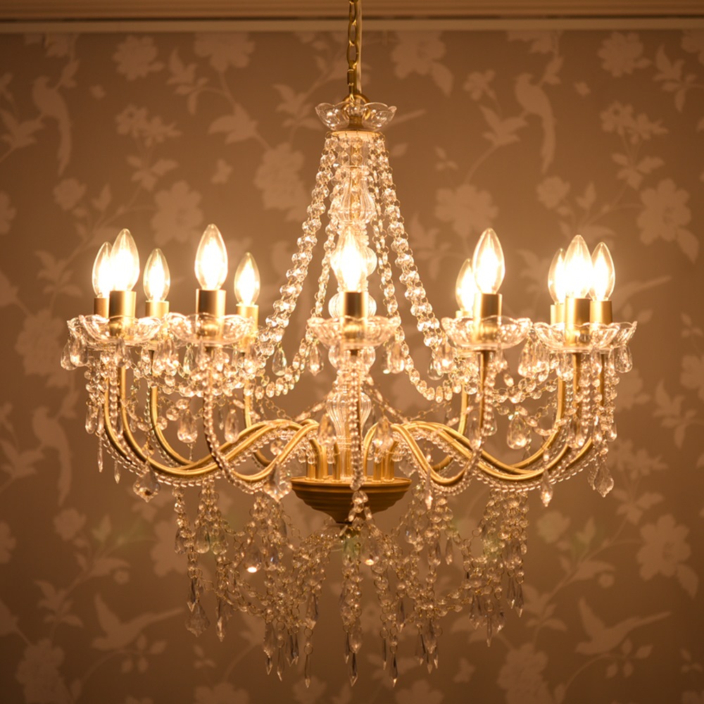 LED電球付 12灯 シャンデリア エレガントゴールド 簡単取付 幅74cm