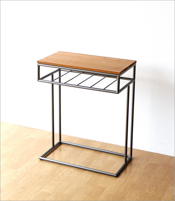 サイドテーブル 木製 アイアン マホガニー材 パソコン ワークテーブル