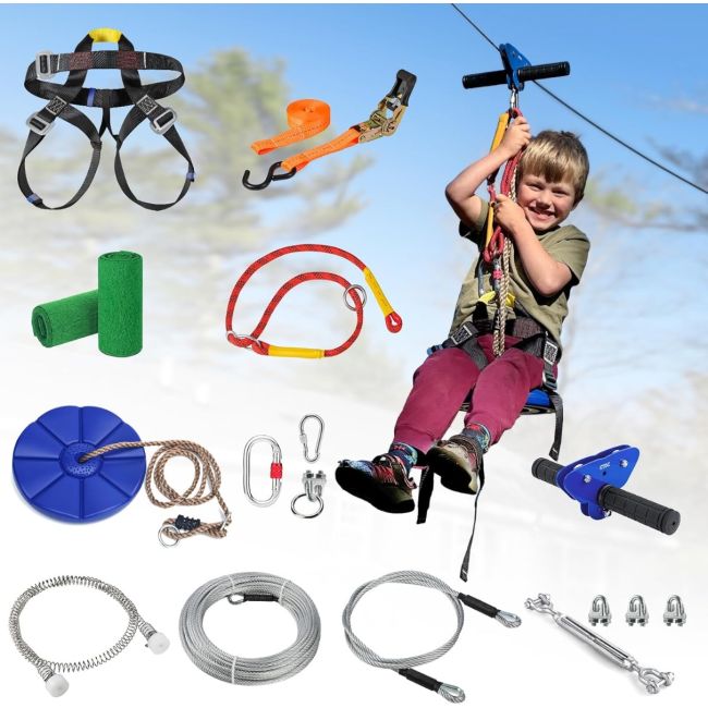 CTSC Backyard Zip Line Kit for kids And Adult 95 foot with Brake