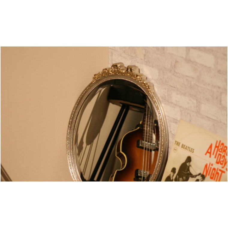 イタリア直輸入 かわいい木製オーバルウォールミラー アンティーク