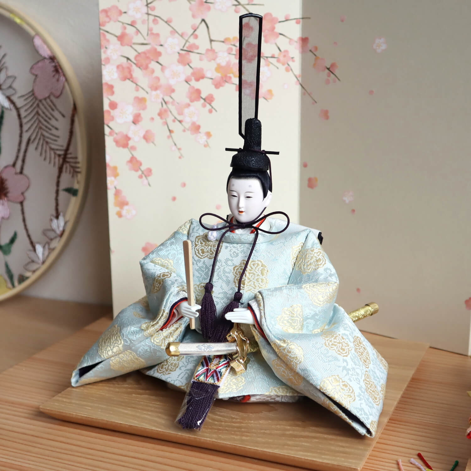 雛人形 大橋弌峰作 京都 芥子 正絹西陣織有職雛 24cm「福梅」二曲一双