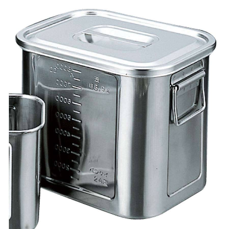 18-8 ステンレス 角型キッチンポット 目盛付 手付 24型 - 調理器具の