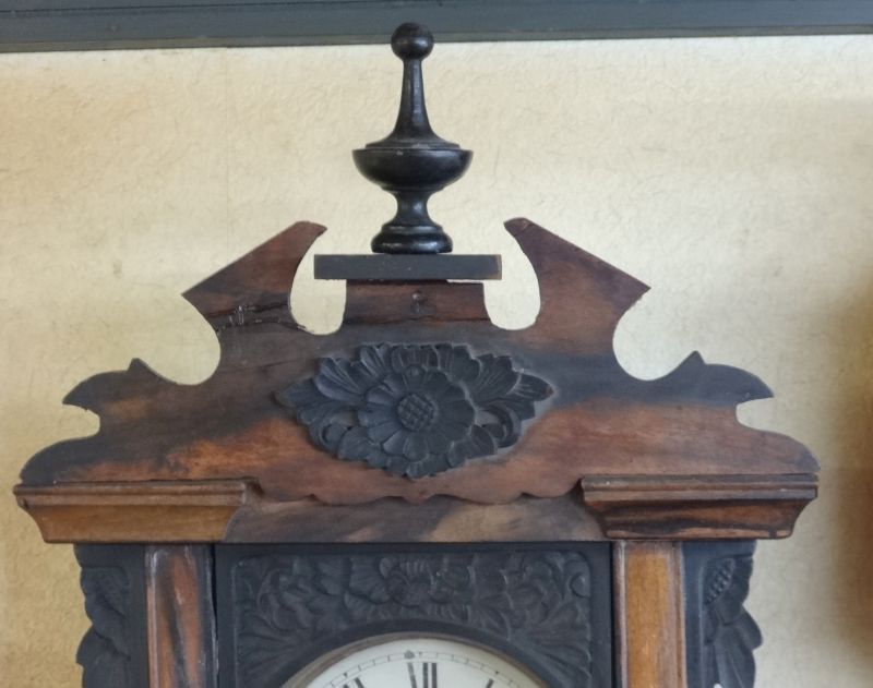 精工舎スリゲル型長尺掛時計・明治から大正にかけての八日まき・黒柿枠