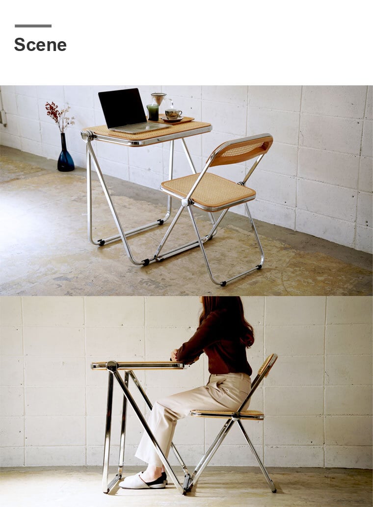 新発売記念割引】ラタン デスクセット チェア付き 1人用 折りたたみ