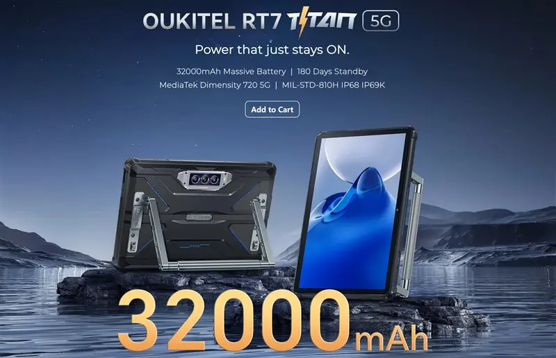 なんと32000mAh超大容量バッテリー搭載「OUKITEL RT7 TITAN」タフネス
