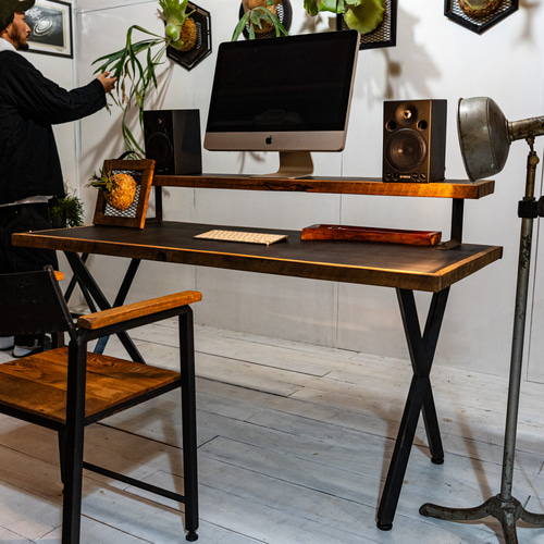 Black iron & Old oak work desk X アイアン家具 インダストリアル家具