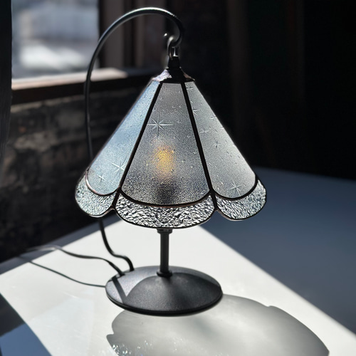 フラワー型】昭和レトロ アンティーク硝子 スタンドランプ（銀河硝子