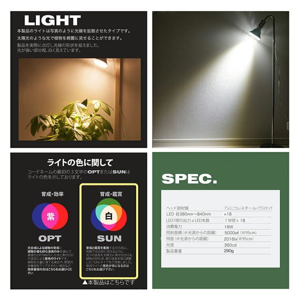 BARREL 植物育成用ライト SUNー18W 白色光 258692 1個（直送品
