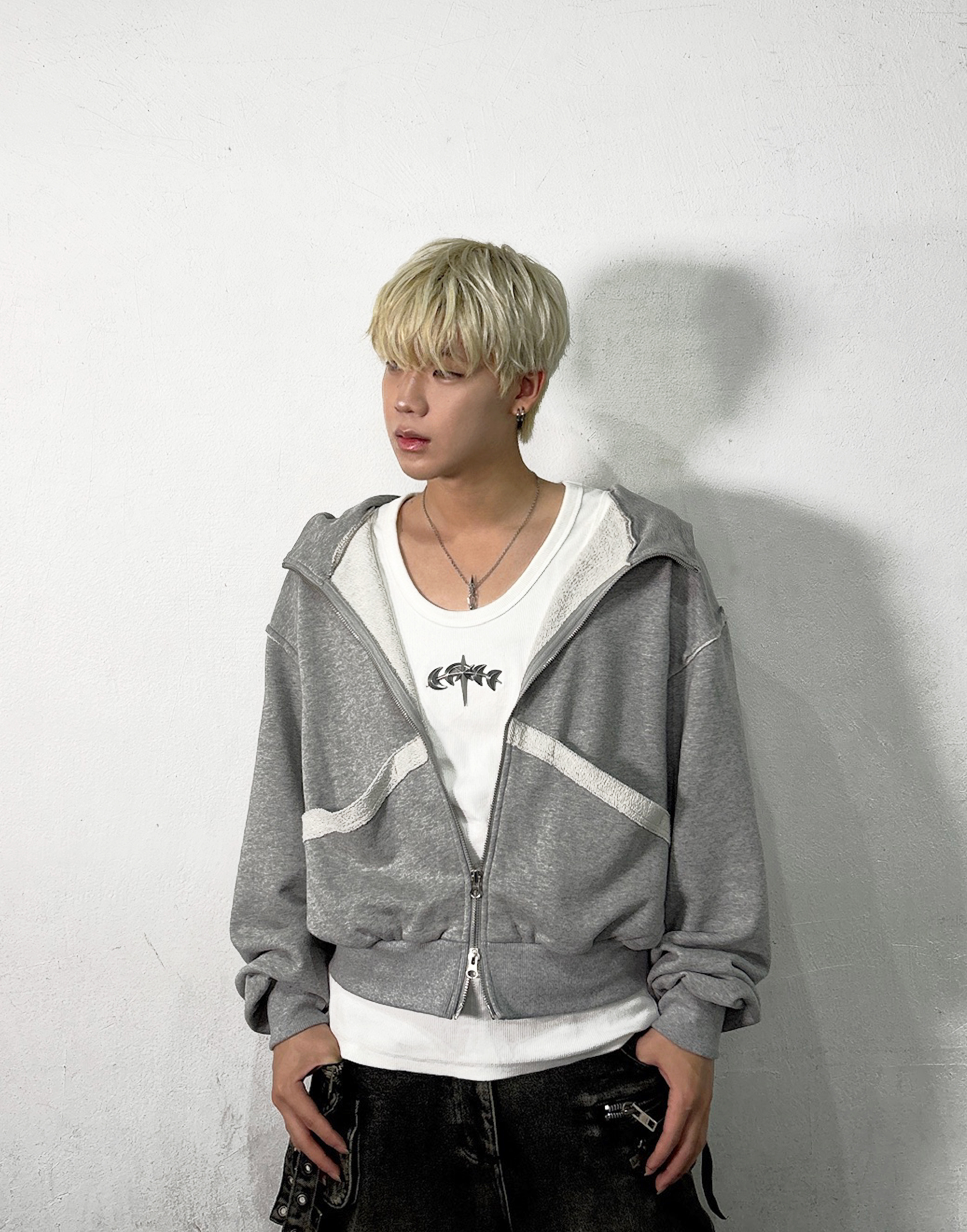 ORIGINAL) カットオフクロップド2wayジップパーカー | ファッション
