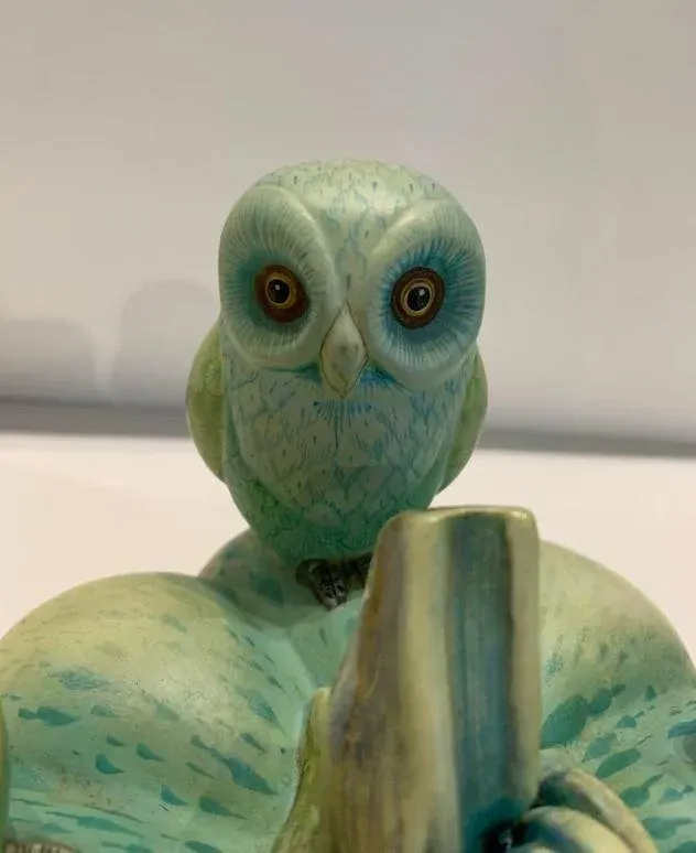 1970s Vintage, Signed Sculpture of Two Owls on a Pumpkin by Sergio