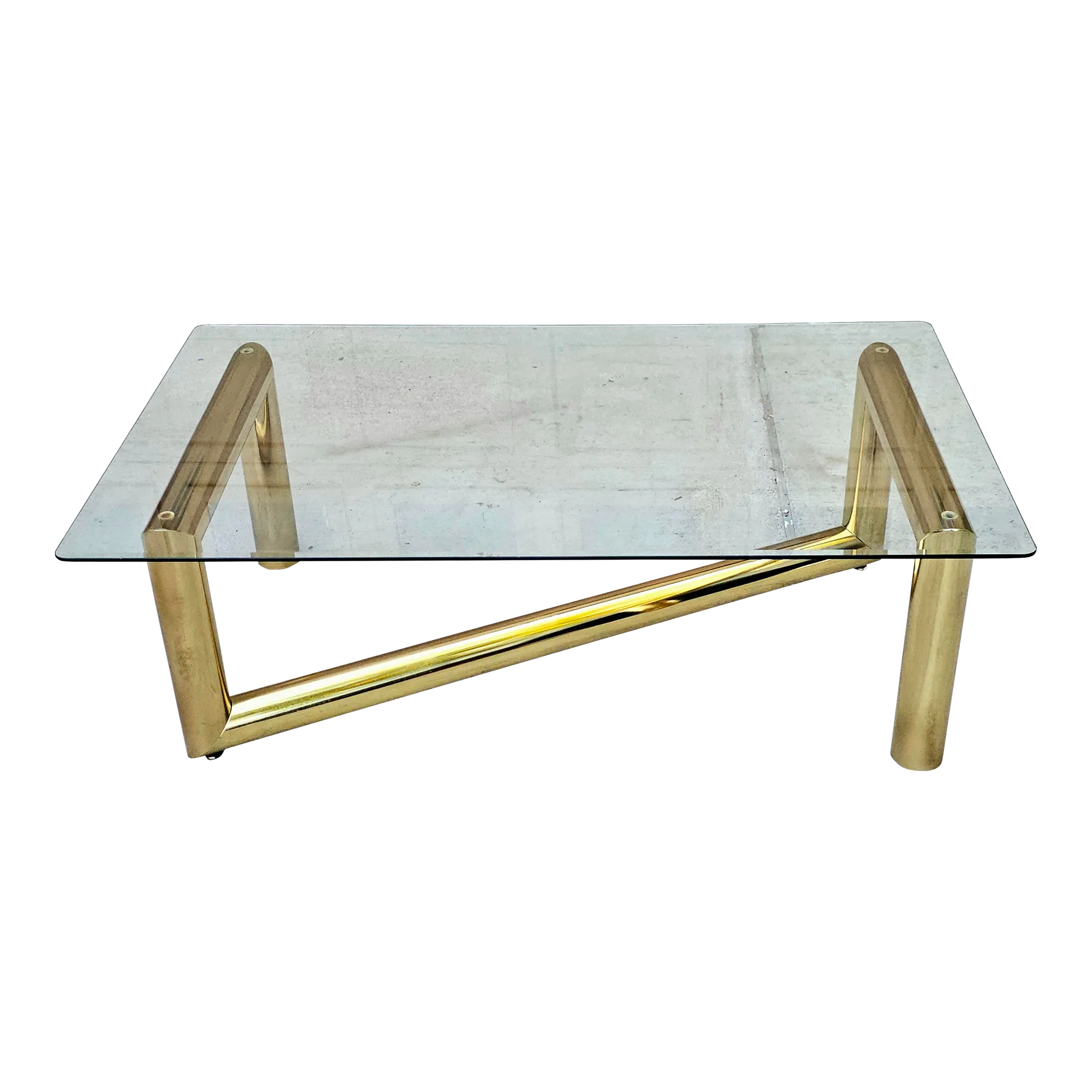 1970s Karl Springer Style Brass Tubular Z Shaped Coffee Table With