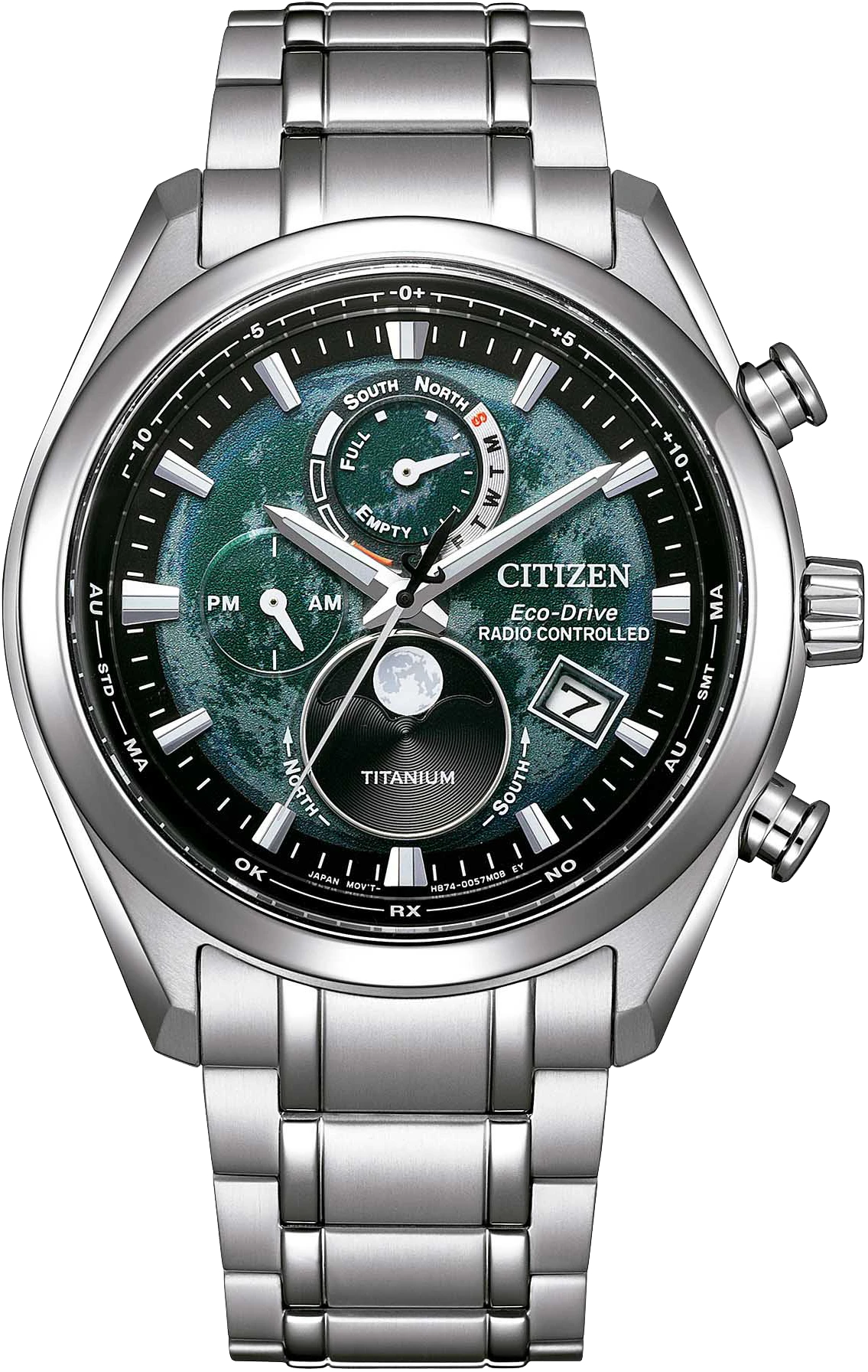 Tsuki-yomi A-T Green Dial Super Titanium Bracelet BY1010-57X | CITIZEN