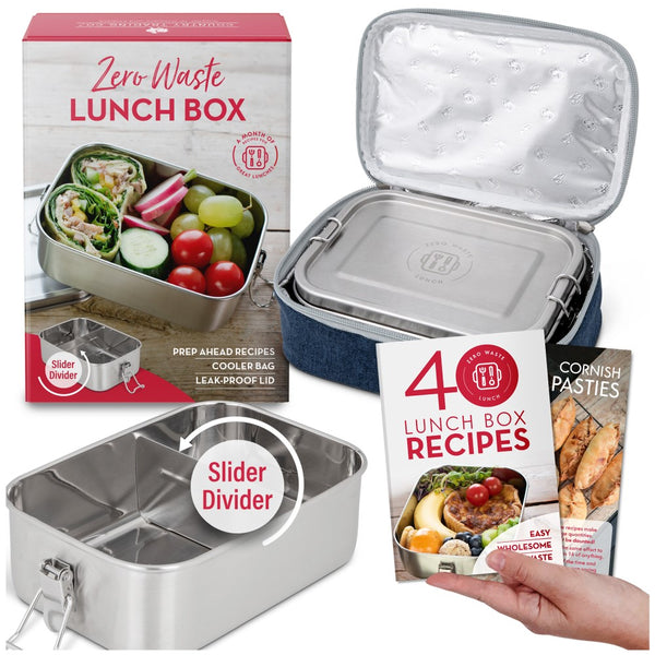 Stainless Steel Lunch Box (27oz) Recipe Book + Cooler Bag