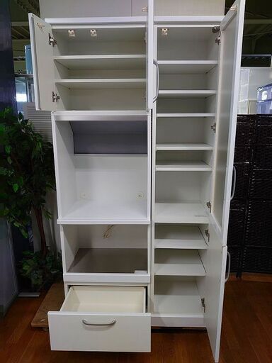 カリモク レンジ台 カップボード 食器棚 フルオープン ホワイト