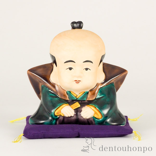 送料無料】 福助 交趾 4号 布団付 / 置物 玄関 受付 幸運 風水 九谷焼