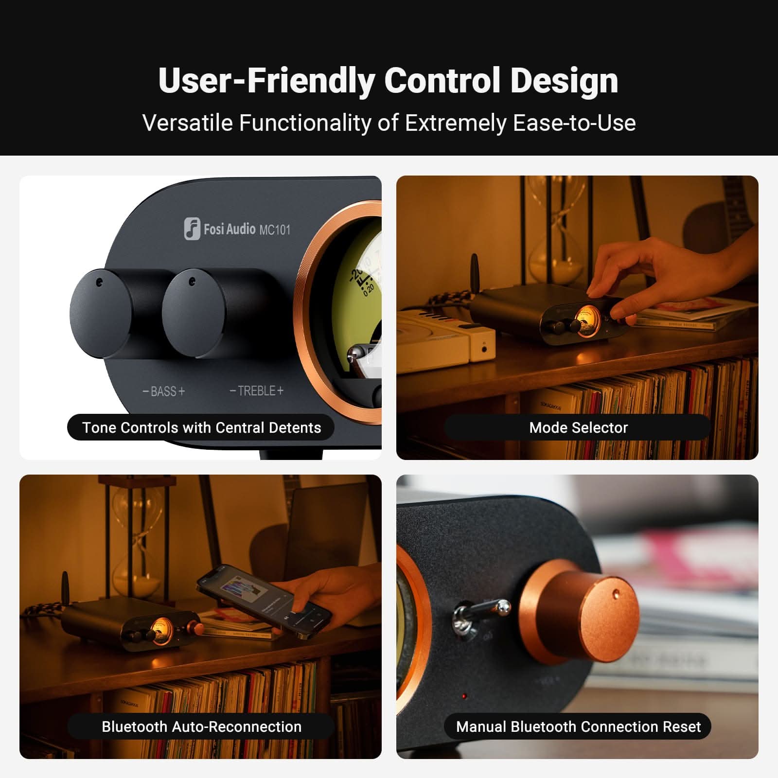 Fosi Audio MC101 Bluetooth Stereo Amplifier with VU Meter
