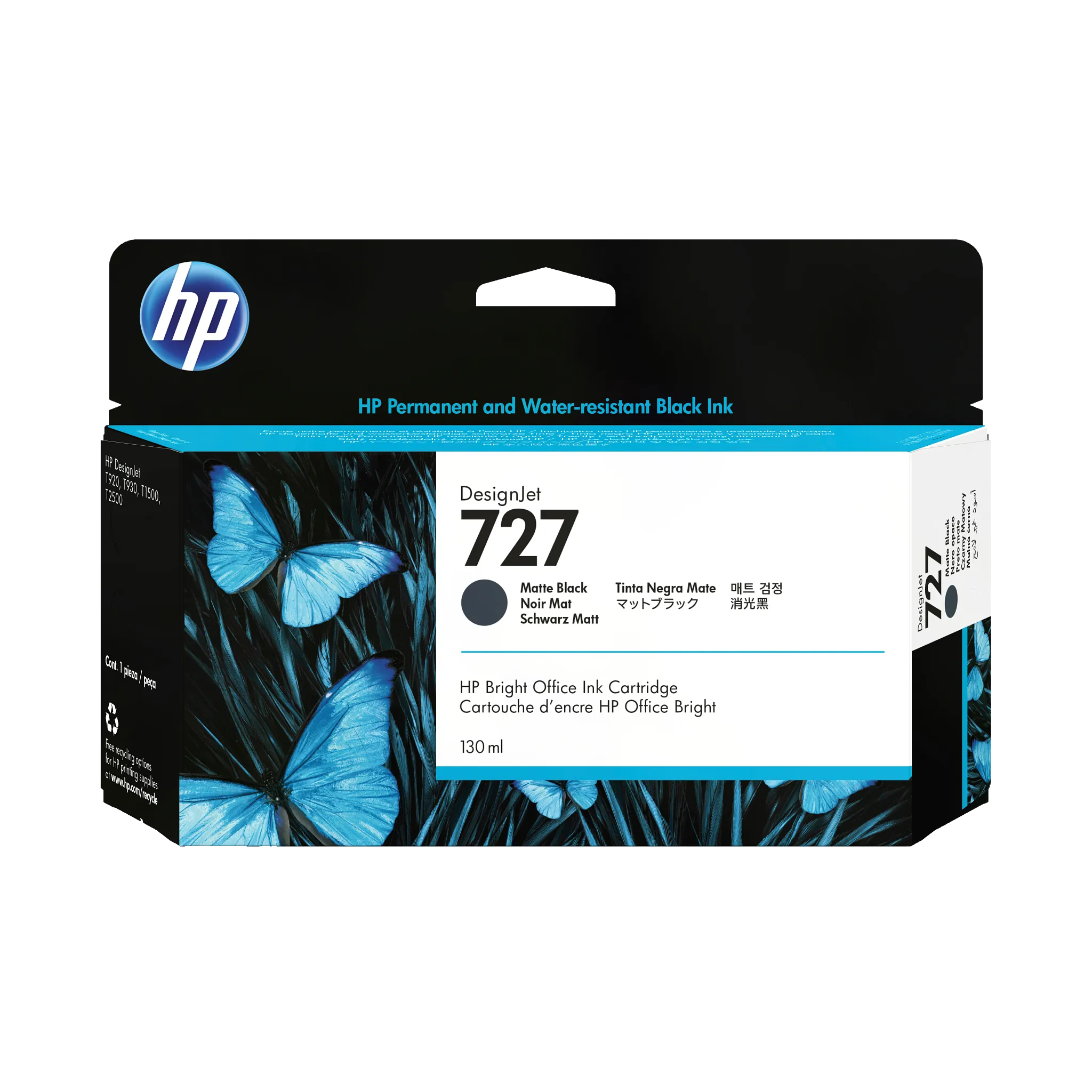 HP® 727 130-ml Matte Black DesignJet Ink Cartridge (B3P22A)