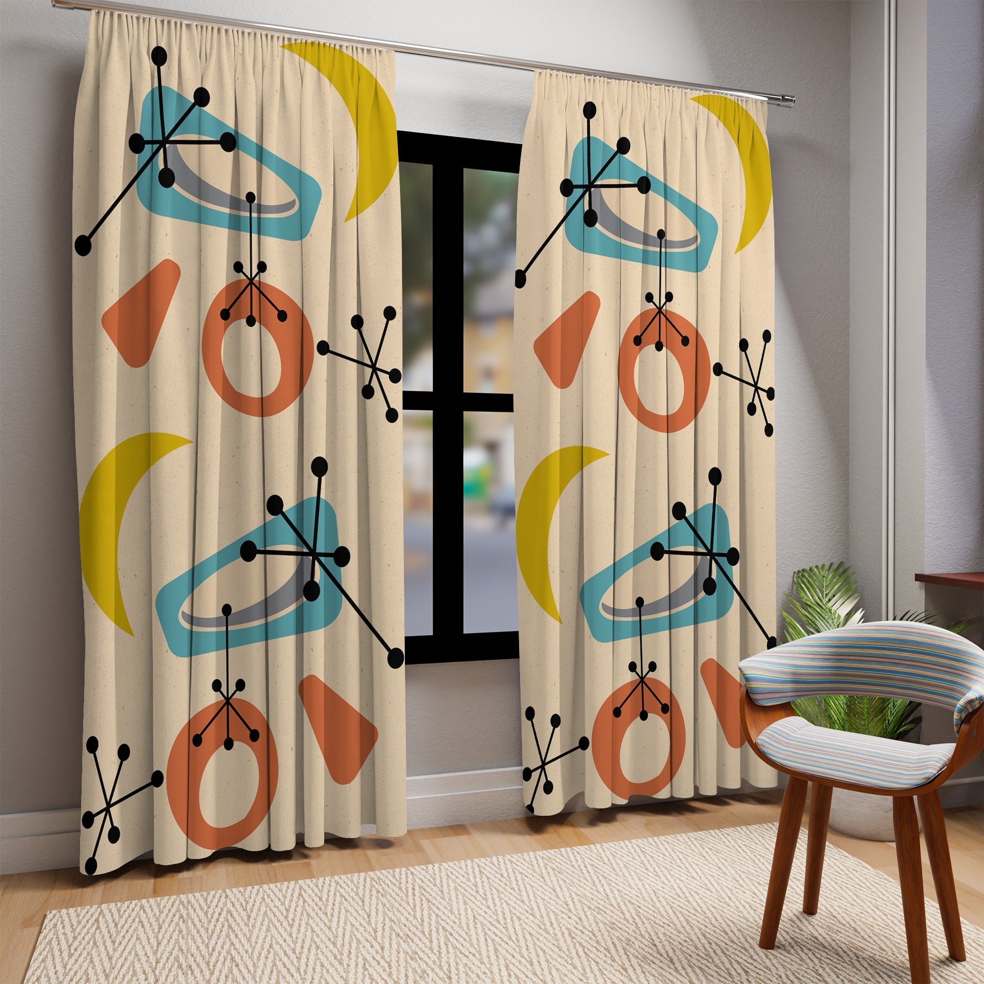 レトロ 1950 年代 ミッドセンチュリー モダン ウィンドウカーテン