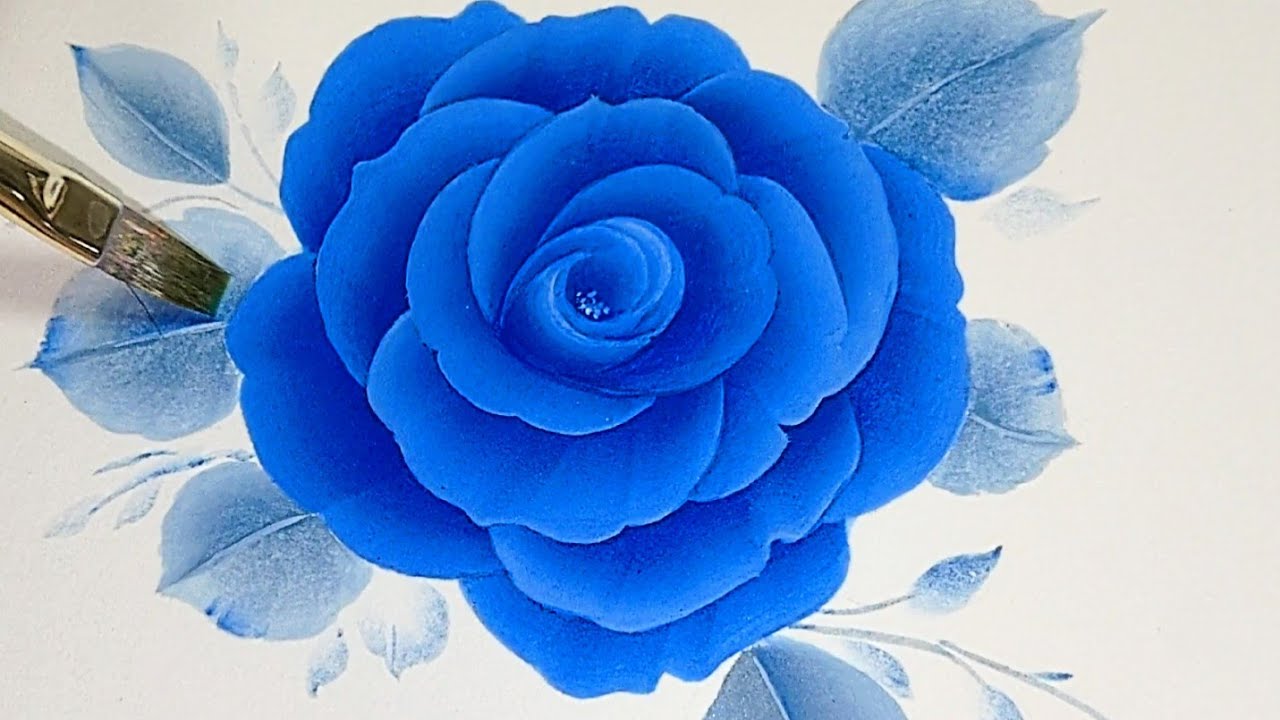 Tole painting How to draw a rose (Marine blue Stroke rose) - YouTube