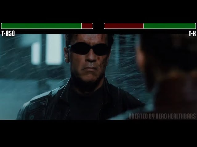 T-850 Terminator vs. T-X Terminator fight WITH HEALTHBARS | HD