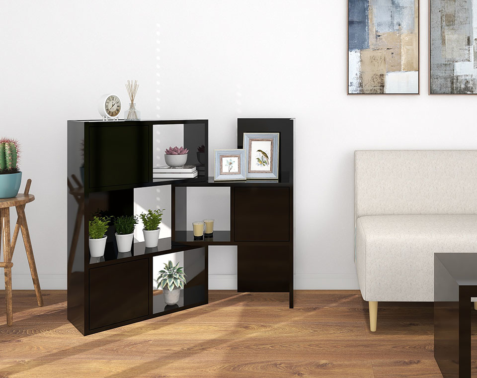 楽天市場】シェルフ 黒 リビング収納 ディスプレイラック 扉付き 3段