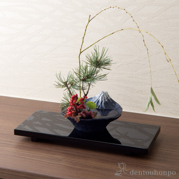 送料無料】 水盤 さかさ富士 青富士 剣山付 / 花器 いけばな 生け花