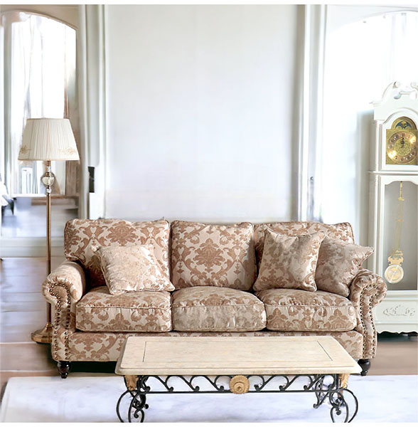 輸入家具 フェザークッションソファ 三人掛け ゴールドベージュ