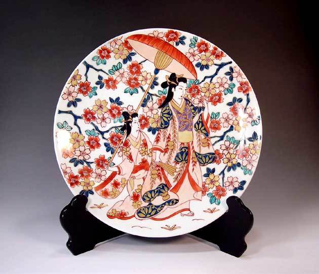 有田焼 陶芸家 藤井錦彩作】有田焼美術品 古伊万里染錦金彩元禄美人絵