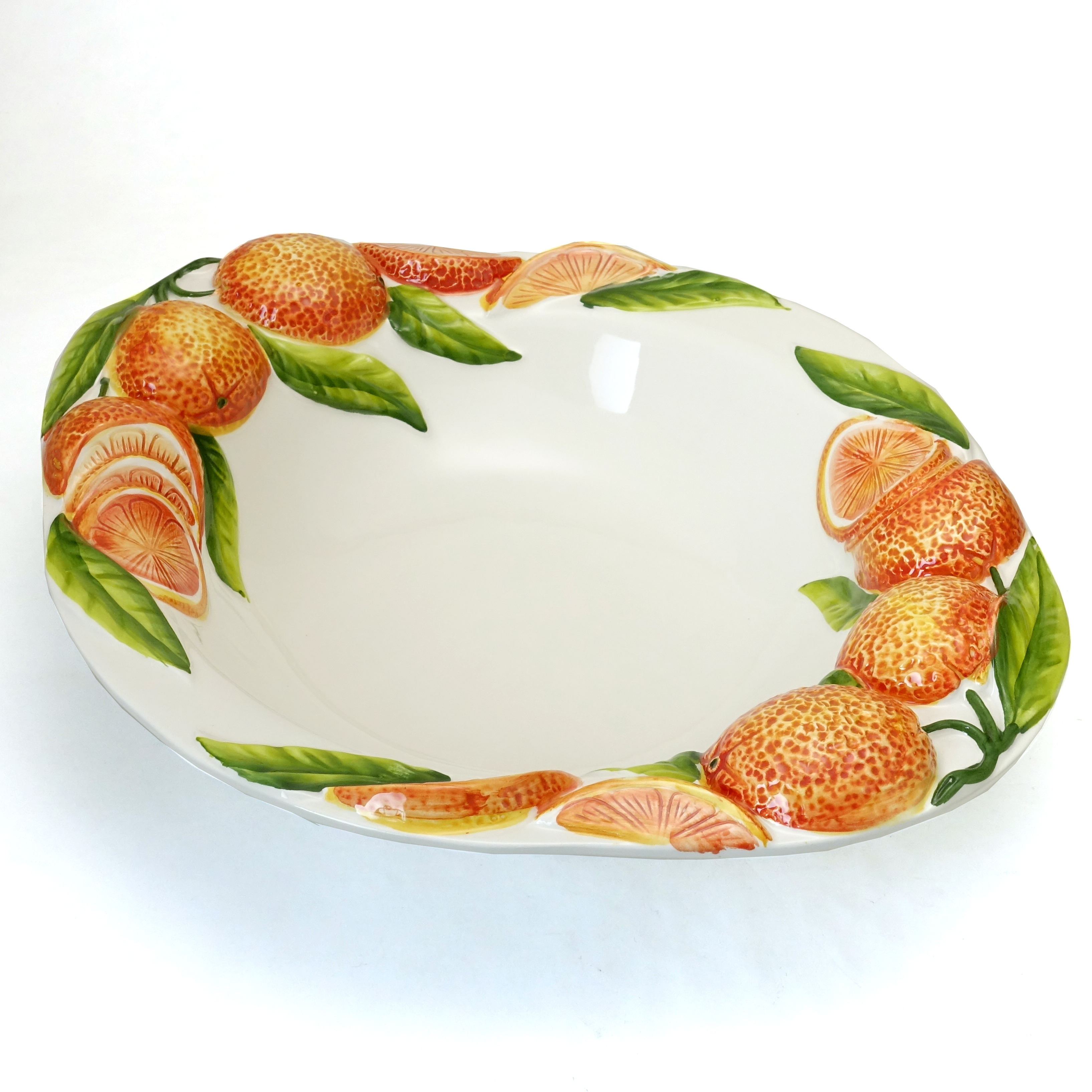 イタリア製 陶器 オーバルボウル オレンジ食器 41X35cm 鉢 カラフル 大