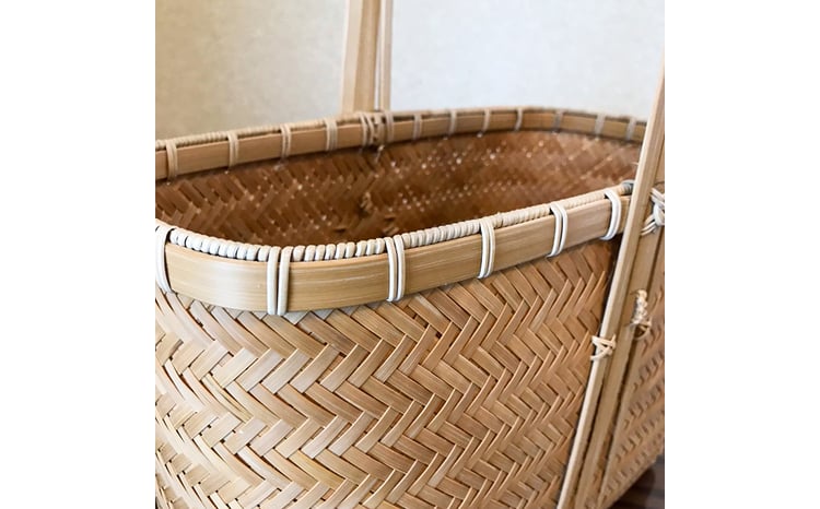 竹工芸品 網代編み手提げ 竹細工 バスケット かご 和風 手作り 工芸品