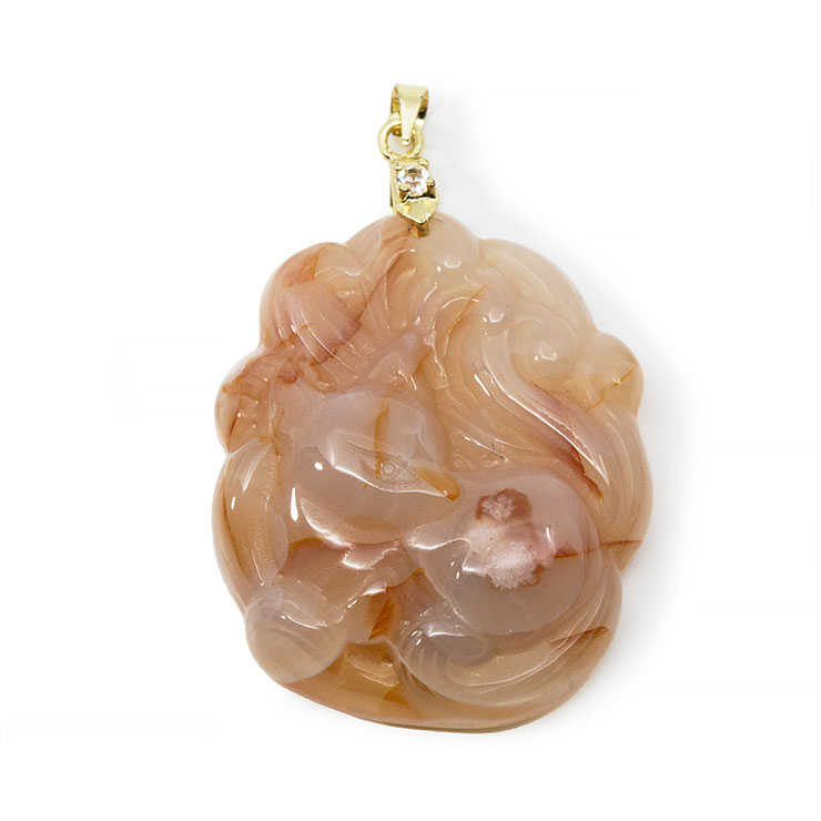 一点もの】桜瑪瑙 ペンダントトップ 立体彫刻 九尾狐｜天然石