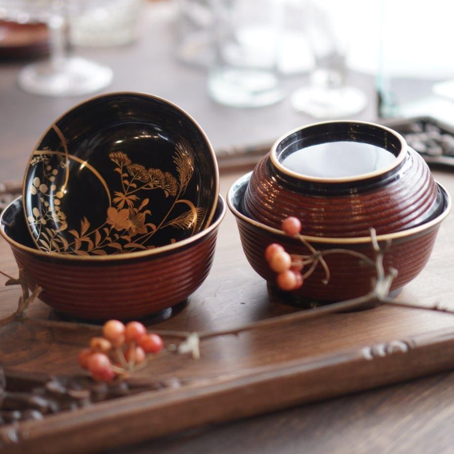 漆器 椀 蓋付き 吸物椀 金 蒔絵 明治ヴィンテージ