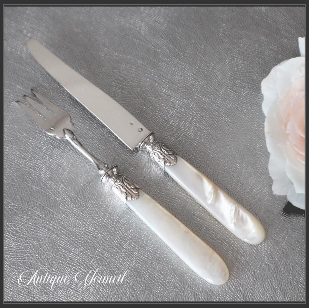 フランス製アンティーク 白蝶貝デザートナイフ＆フォーク