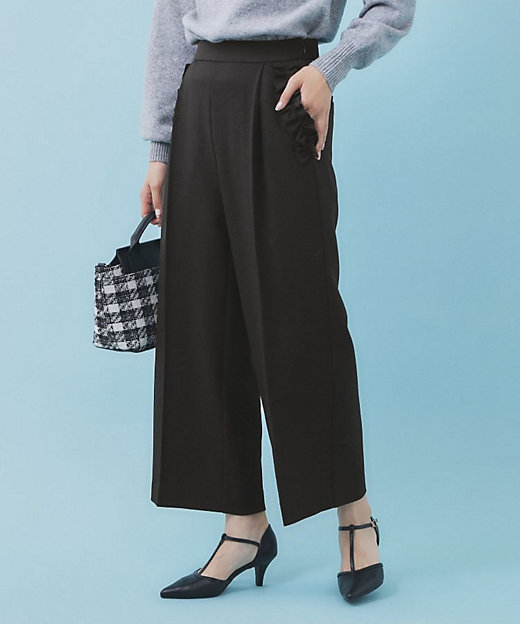 フリルポケットストレートパンツ【洗濯機OK／防シワ