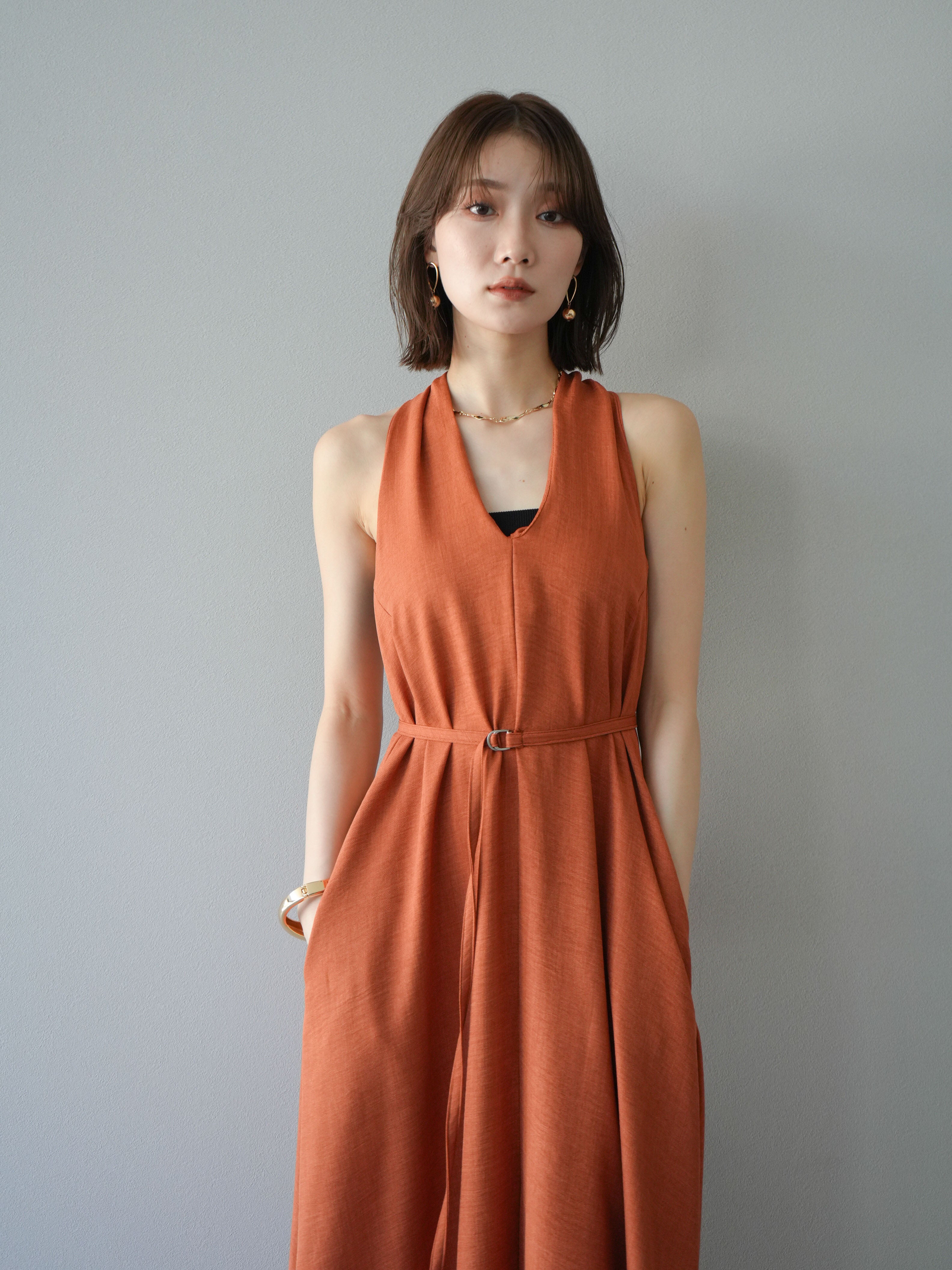 予約]ループデザインムラ染めワンピース/オレンジ – Lumier
