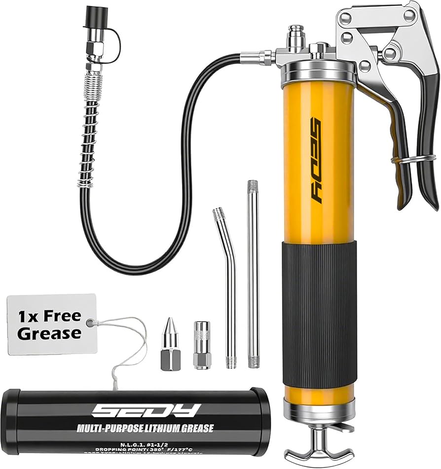 Premium Grease Gun with Free 14oz Grease, 8000 PSI Heavy Duty