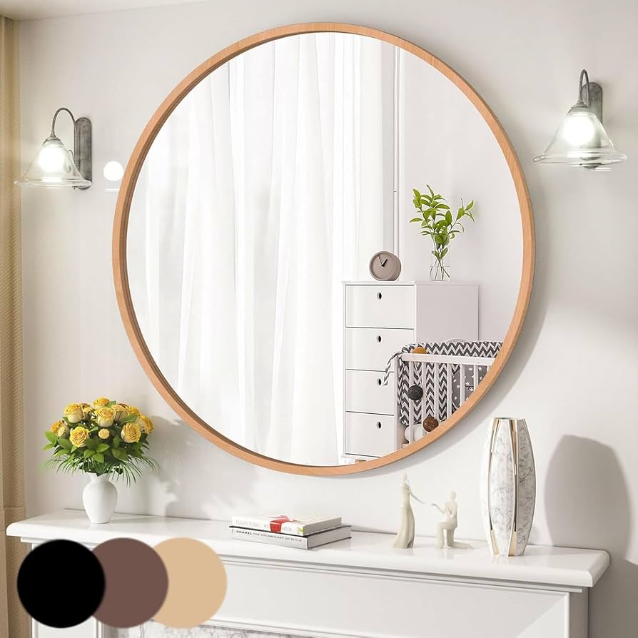 Amazon.co.jp: 丸鏡 天然木製 壁掛けミラー 直径40 50 60 70 80cm