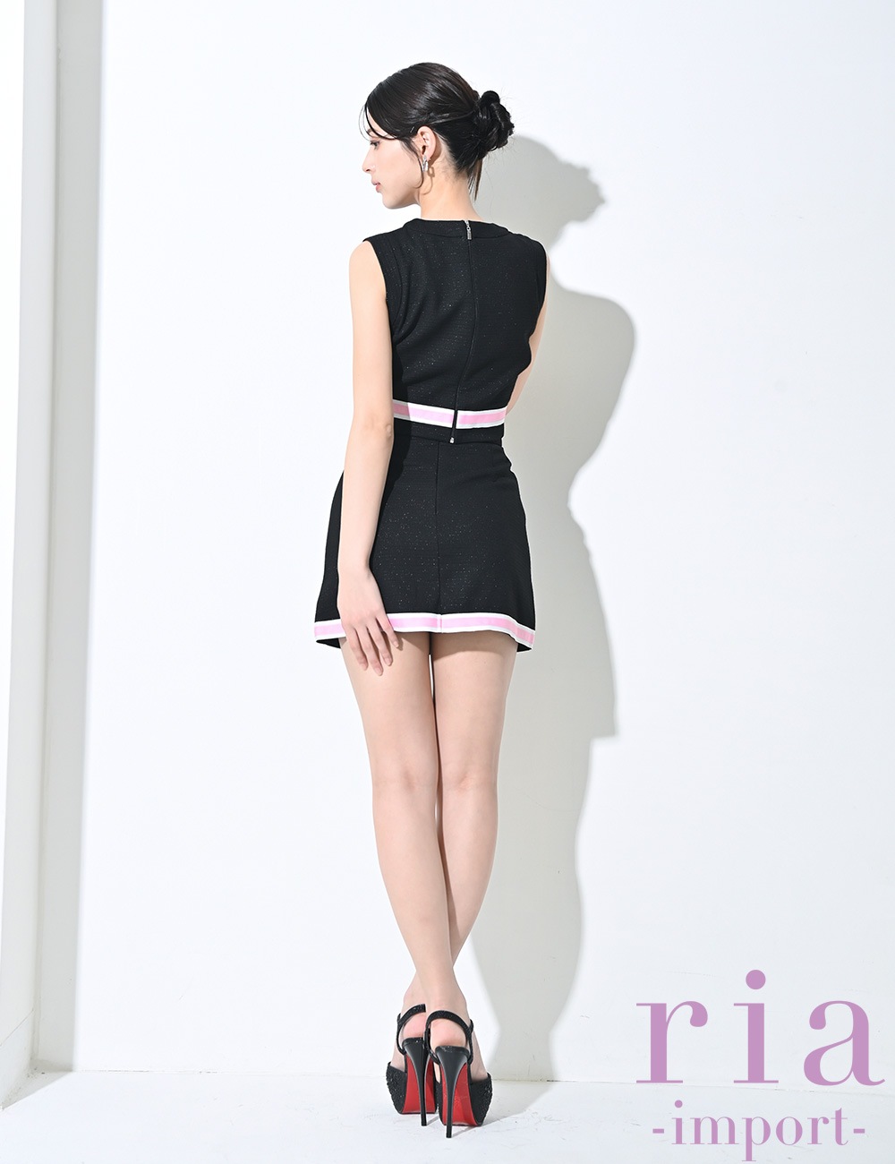 ria】ミニ/ドレス/セットアップ/ブラック/ハイネック/タイト/バイ