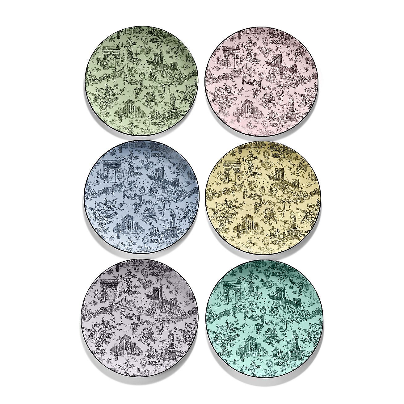 ティファニー トワレ デザート プレート ボーンチャイナ、6枚セット