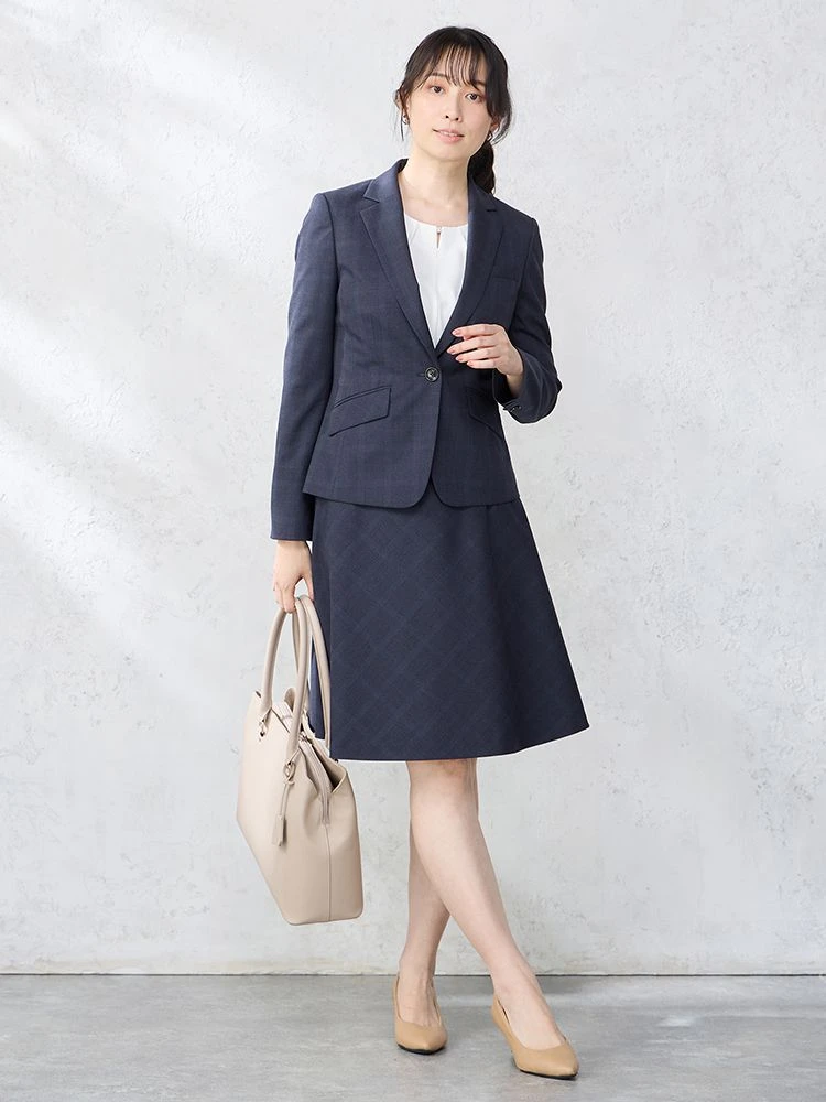 M．グレー デレガントスーツ フレアスカート グレンチェック柄 グレー