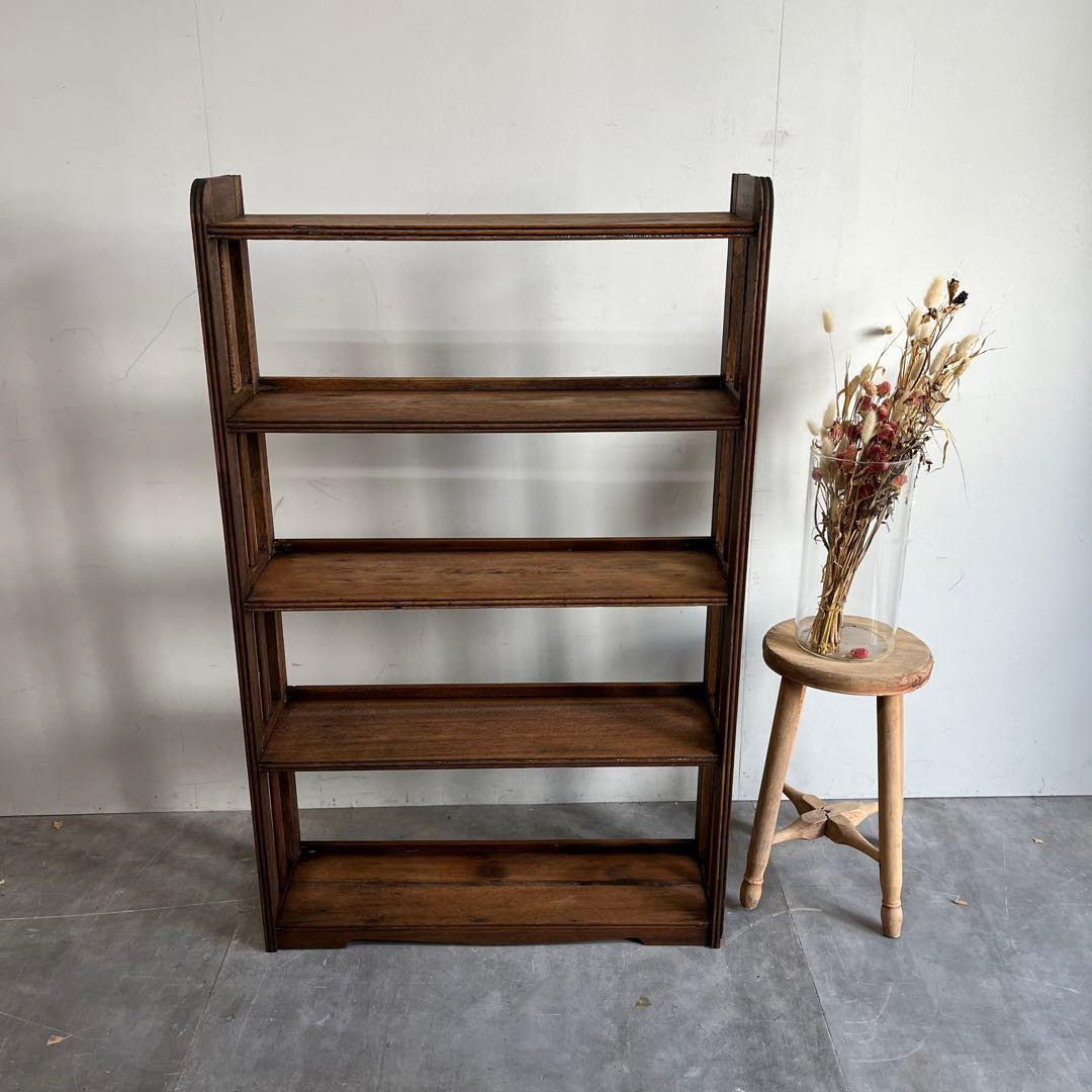 アンティーク 無垢材 オープンラック 5段 棚 シェルフ 昭和レトロ