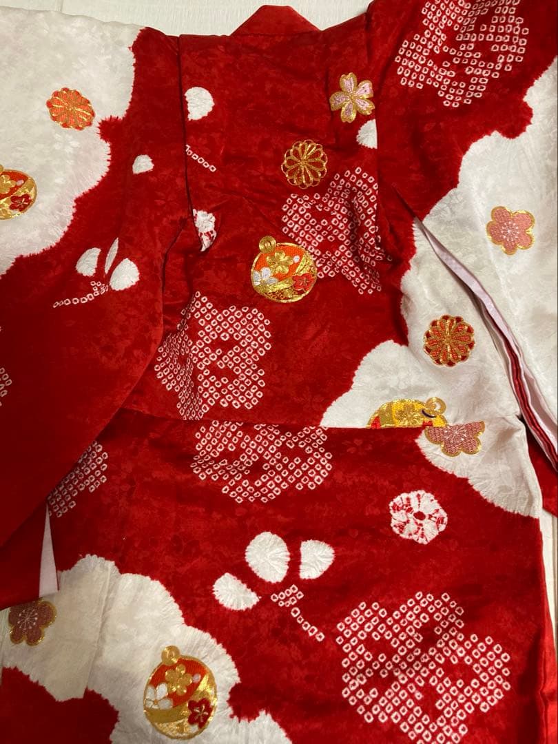 定価10以上高級絞り刺繍七五三着物 3歳被布長襦袢草履鞄髪飾り