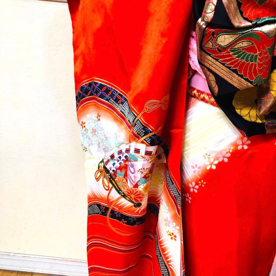 七五三7歳❣️人気赤地暈し金彩際立つ完全フルセッット⭐︎扇熨斗鶴菊